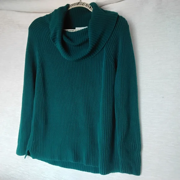 Coldwater Creek 100%Cotton Dark Teal Cowl Neck Sweater - Picture 1 of 9